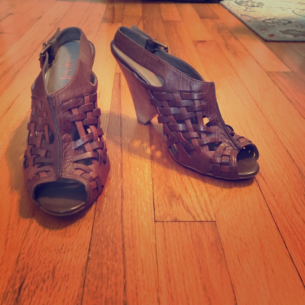 Brown leather wedge sandals